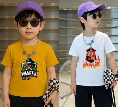 Lecowar Boys Graphic Print Polyester Regular T Shirt(Yellow, White, Pack of 2)