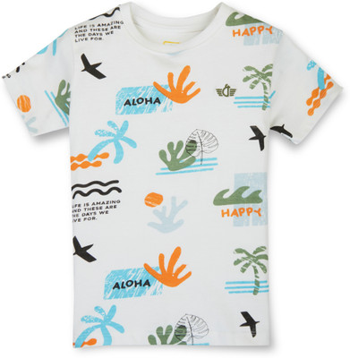 GINI & JONY Baby Boys Conversational Cotton Blend Regular T Shirt(Multicolor, Pack of 1)