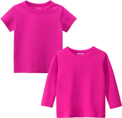 BESTEESCLOTHING Baby Boys & Baby Girls Solid Pure Cotton Regular T Shirt(Pink, Pack of 2)