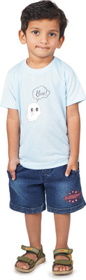 Yellowtoons Boys Printed Cotton Blend Regular T Shirt(Light Blue, Pack of 1)