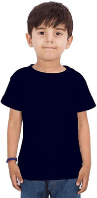 THEVENUS Boys Solid Cotton Blend Regular T Shirt(Dark Blue, Pack of 1)
