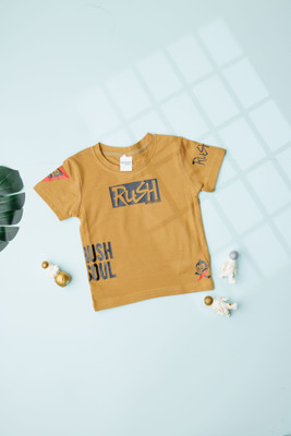 MiniMighty Baby Boys Printed Cotton Blend Regular T Shirt(Gold, Pack of 1)