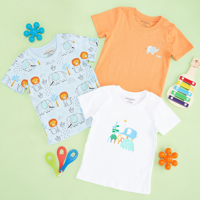 Pantaloons Baby Baby Boys Printed Cotton Blend Regular T Shirt(Multicolor, Pack of 1)