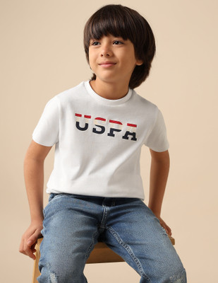U.S. POLO ASSN. Baby Boys Typography Pure Cotton Regular T Shirt(White, Pack of 1)