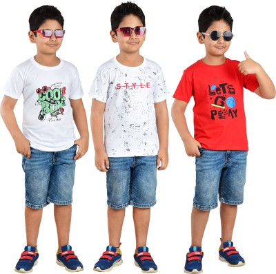 q&a Boys Printed Pure Cotton T Shirt(Multicolor, Pack of 3)