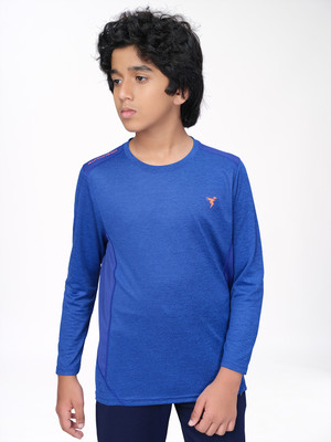 TECHNOSPORT Boys Solid Polyester Slim T Shirt(Blue, Pack of 1)