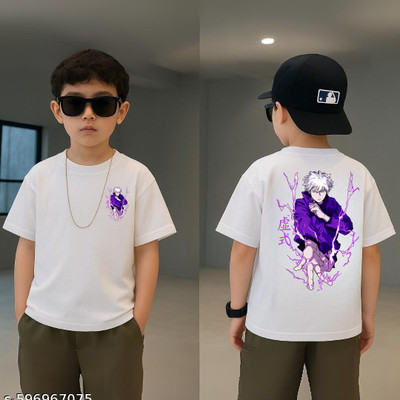 Crystalsoft Boys & Girls Printed, Graphic Print Polycotton Regular T Shirt(White, Pack of 1)