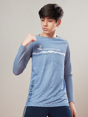 TECHNOSPORT Boys Printed Polyester Slim T Shirt(Blue, Pack of 1)