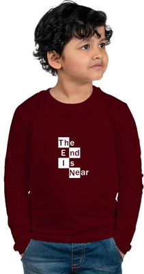 Chombookka Boys Typography Pure Cotton Regular T Shirt(Maroon, Pack of 1)
