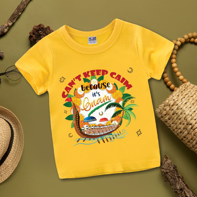 MOMS DESIRE Baby Boys & Baby Girls Printed Cotton Blend Regular T Shirt(Yellow, Pack of 1)