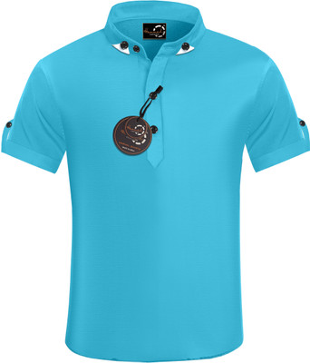 GAZZY CREATION Boys Solid Cotton Blend Regular T Shirt(Blue, Pack of 1)