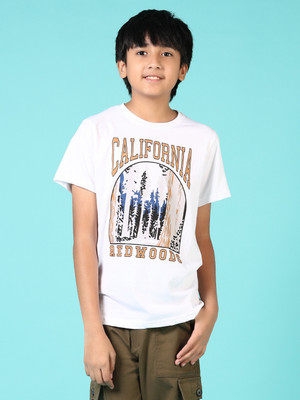 V-MART Boys Printed Cotton Blend Regular T Shirt(White, Pack of 1)