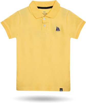 Dechado Boys Striped Pure Cotton Regular T Shirt(Yellow, Pack of 1)