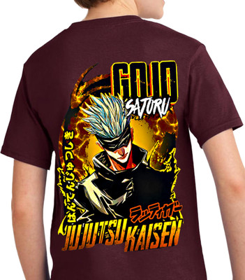 PUSHANKA Boys Graphic Print Pure Cotton Regular T Shirt(Maroon, Pack of 1)