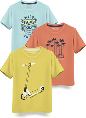 Hellcat Boys Graphic Print Cotton Blend Regular T Shirt(Yellow, Pack of 3)