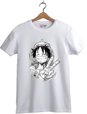 Think Tech Printed Men Round Neck White T-Shirt