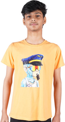 Yellowtoons Boys Solid Cotton Blend Regular T Shirt(Orange, Pack of 1)