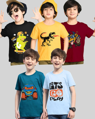 AOOSH Boys Printed Cotton Blend Regular T Shirt(Multicolor, Pack of 5)