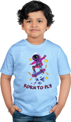 CHOMMBOOKA TREND Boys & Girls Graphic Print Pure Cotton Regular T Shirt(Blue, Pack of 1)