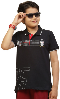 MONTE CARLO Boys Striped Cotton Blend Regular T Shirt(Dark Blue, Pack of 1)