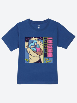 YK Disney Boys Graphic Print Pure Cotton Regular T Shirt(Blue, Pack of 1)
