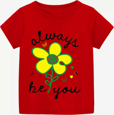 MIST N FOGG Baby Girls Typography, Printed Pure Cotton Regular T Shirt(Red, Pack of 1)