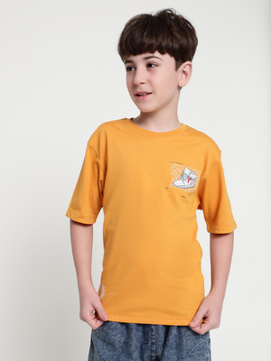 Octave Boys Graphic Print Cotton Blend Regular T Shirt(Yellow, Pack of 1)