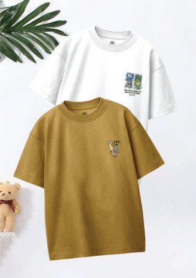Codez Boys Solid Pure Cotton Oversized T Shirt(Multicolor, Pack of 2)