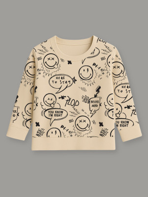 VEERUTEEZ Boys Printed Pure Cotton Regular T Shirt(Beige, Pack of 1)