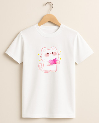 Kidaroo Boys & Girls Printed Pure Cotton Regular T Shirt(White, Pack of 1)