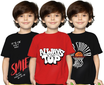 YAZH TEXWORLD Boys Graphic Print Cotton Blend Regular T Shirt(Multicolor, Pack of 3)
