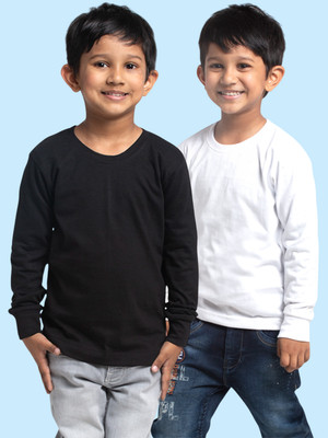 FBAR Boys Solid Pure Cotton Regular T Shirt(Black, White, Pack of 2)