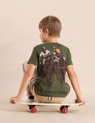 U.S. POLO ASSN. Boys Graphic Print Pure Cotton Regular T Shirt(Green, Pack of 1)