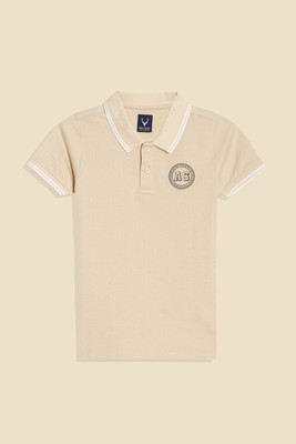 Allen Solly Boys Self Design Cotton Blend Regular T Shirt(Beige, Pack of 1)
