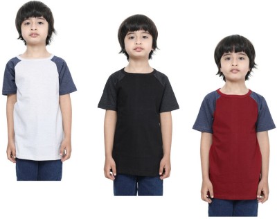 KAVYA Boys Solid Pure Cotton Regular T Shirt(Multicolor, Pack of 3)