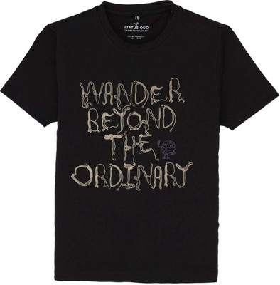 Status Quo Boys Printed Polyester, Cotton Blend Regular T Shirt(Black, Pack of 1)