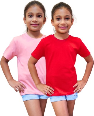 Inner Element Boys & Girls Solid Pure Cotton Regular T Shirt(Red, Pack of 2)