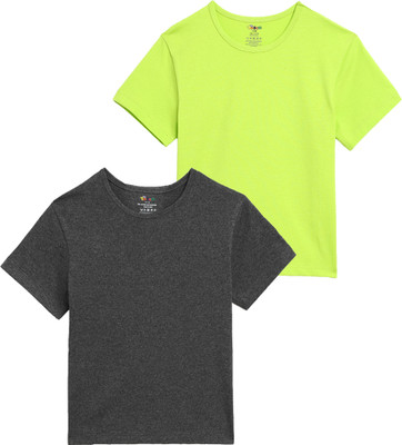 TOTCO Boys & Girls Solid Pure Cotton Regular T Shirt(Multicolor, Pack of 2)
