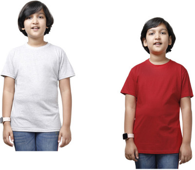 IndiWeaves Boys Solid Pure Cotton Regular T Shirt(Multicolor, Pack of 2)