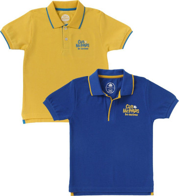 Cub McPaws Boys Solid Pure Cotton Regular T Shirt(Multicolor, Pack of 2)