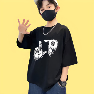 HouseOfCommon Boys Printed Pure Cotton Oversized T Shirt(Black, Pack of 1)