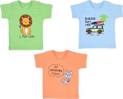 Baby Toons Baby Boys & Baby Girls Printed Cotton Blend T Shirt(Multicolor, Pack of 3)