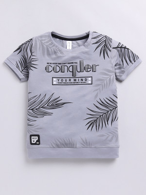 Ginie Boys Printed Polyester Regular T Shirt(Grey, Pack of 1)