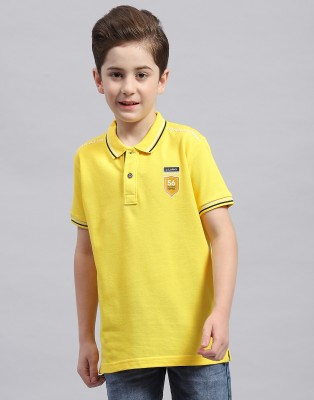 MONTE CARLO Boys Printed Pure Cotton T Shirt(Yellow, Pack of 1)