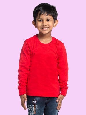 FBAR Boys Solid Pure Cotton Regular T Shirt(Red, Pack of 1)