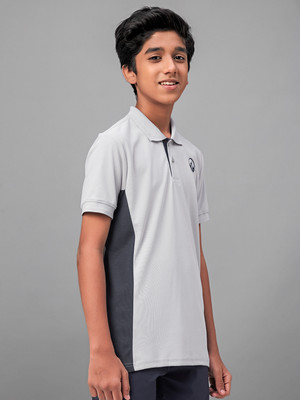 TECHNOSPORT Boys Colorblock Polyester Slim T Shirt(Silver, Pack of 1)
