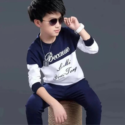 ATLANS CLOTHES Boys Printed Cotton Blend Regular T Shirt(Blue, Pack of 1)