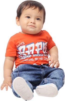 Yellowtoons Baby Boys Printed Cotton Blend Regular T Shirt(Orange, Pack of 1)