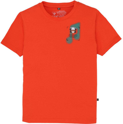 Status Quo Boys Printed Elastane, Cotton Blend Regular T Shirt(Orange, Pack of 1)