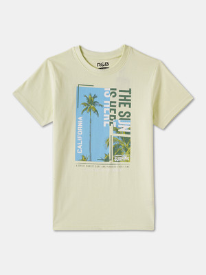 R&B Boys Graphic Print Pure Cotton Regular T Shirt(Green, Pack of 1)